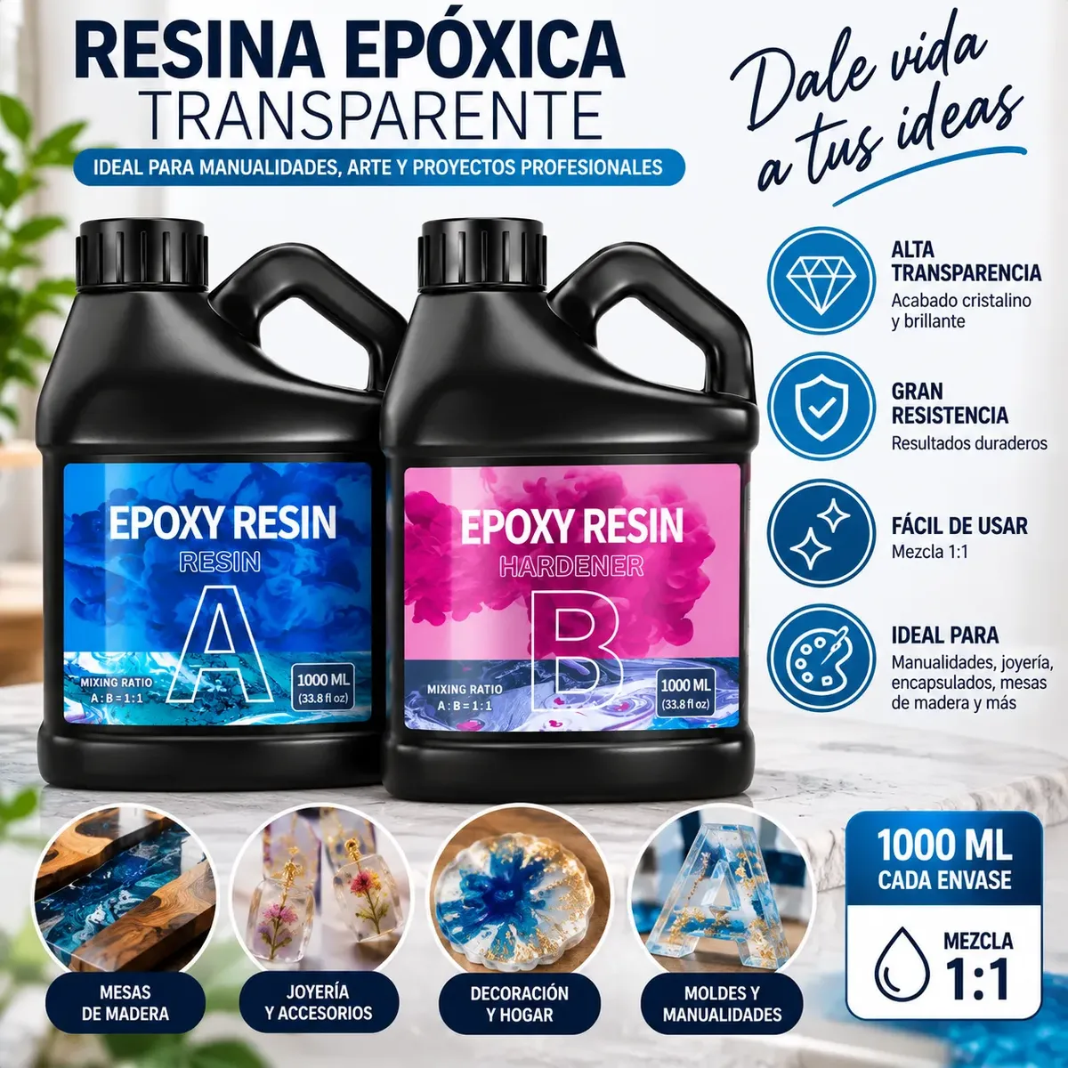 Resina Epóxica Transparente - 2 Litros - Imagen 3